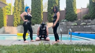 Lady Bellatrix and Ms Sinstress - Duo Domme Poolside Ballbusting [FullHD 1920P]